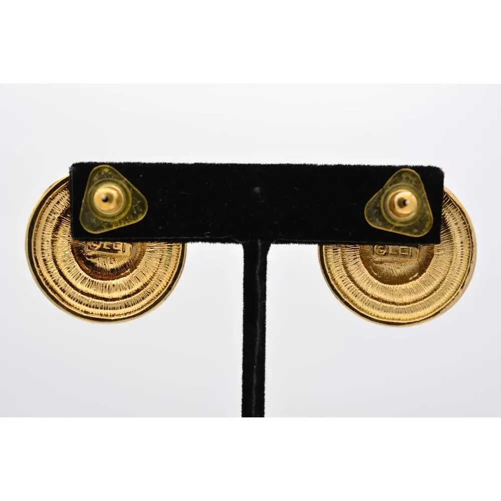 Liz Claiborne Vintage Earrings Gold Coin Chunky Black Logo LCI Signed 90s 9L